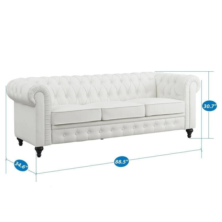 Canapé 3 places gris Chesterfield capitonné à accoudoirs roulés