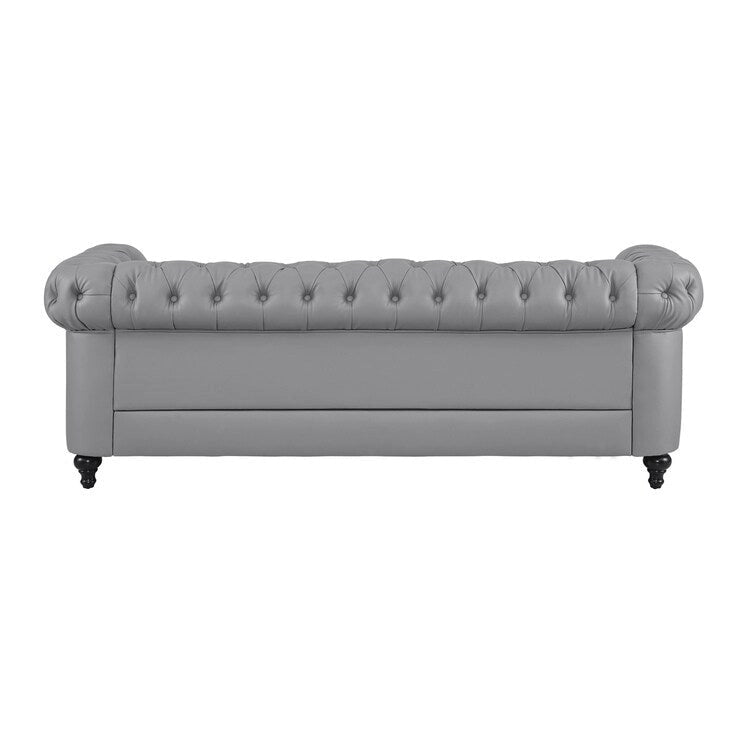 Canapé 3 places gris Chesterfield capitonné à accoudoirs roulés