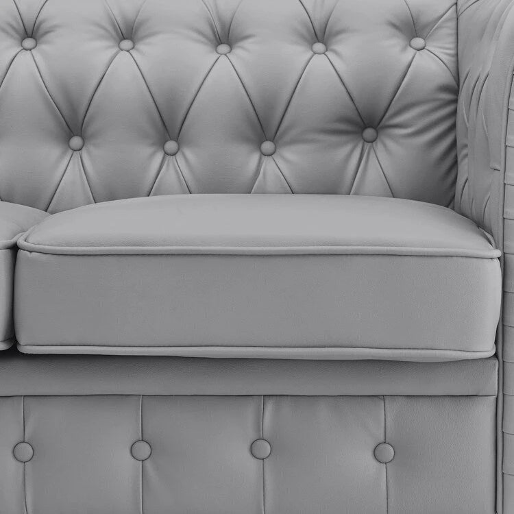 Canapé 3 places gris Chesterfield capitonné à accoudoirs roulés