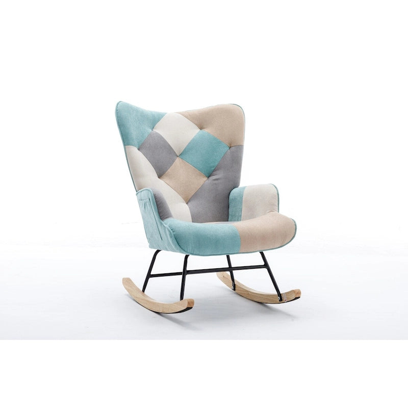 Fauteuil à bascule d'appoint capitonné patchwork avec dossier haut incurvé multicolore