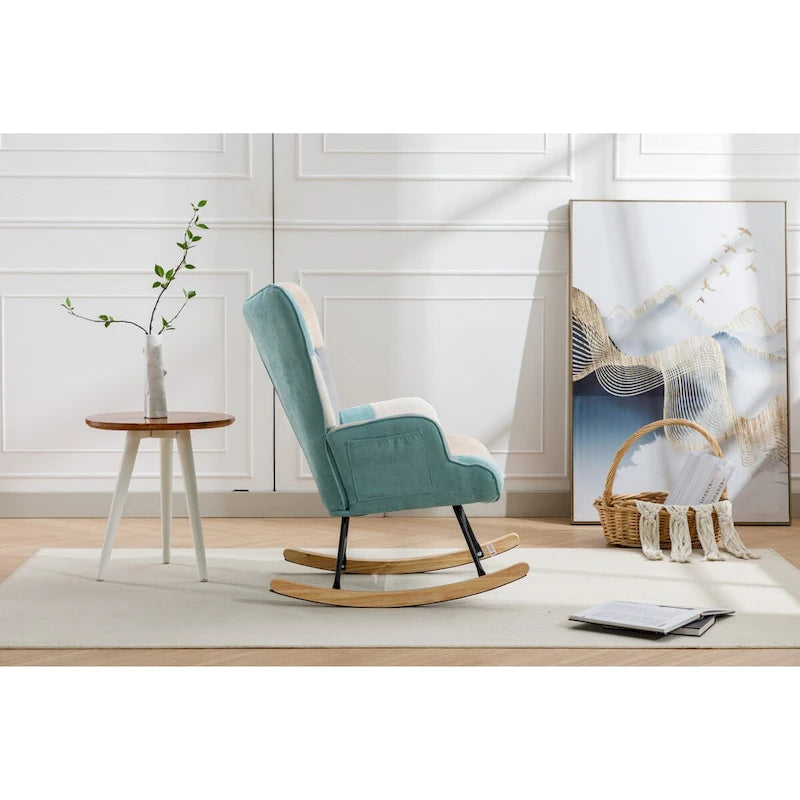 Fauteuil à bascule d'appoint capitonné patchwork avec dossier haut incurvé multicolore