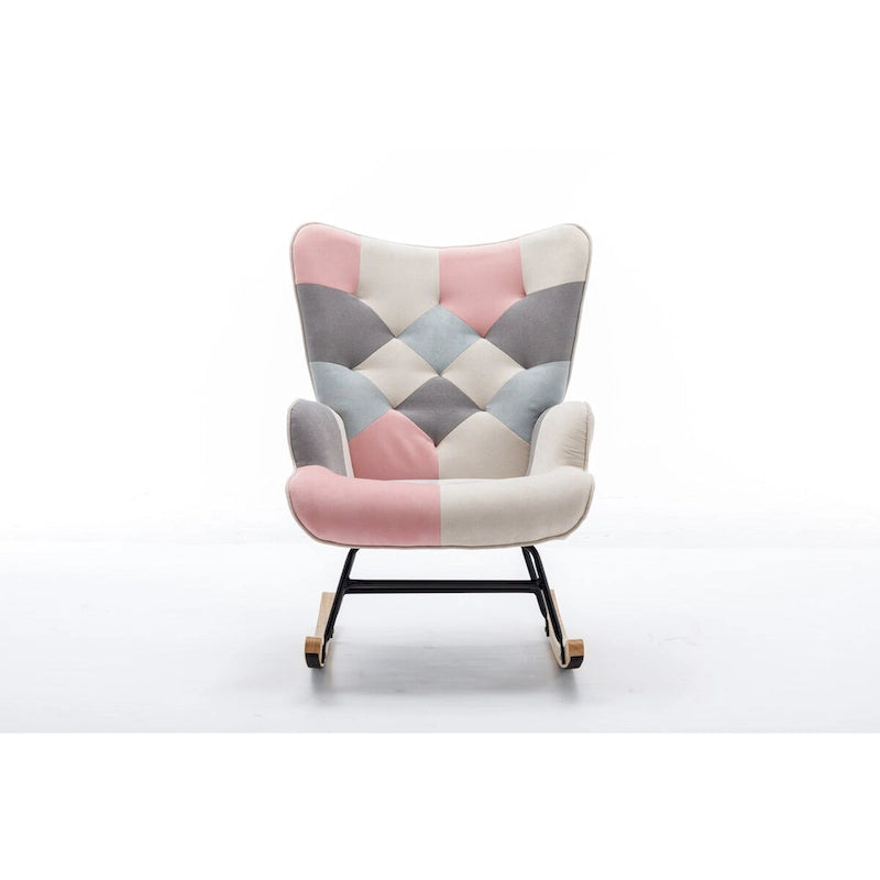 Fauteuil à bascule d'appoint capitonné patchwork avec dossier haut incurvé multicolore