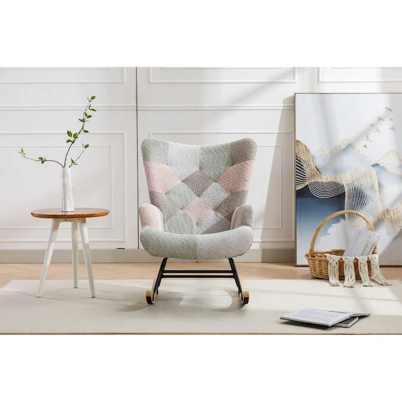 Fauteuil à bascule d'appoint capitonné patchwork avec dossier haut incurvé multicolore