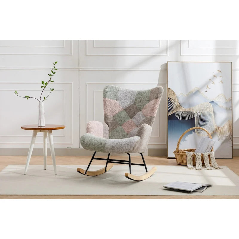 Fauteuil à bascule d'appoint capitonné patchwork avec dossier haut incurvé multicolore