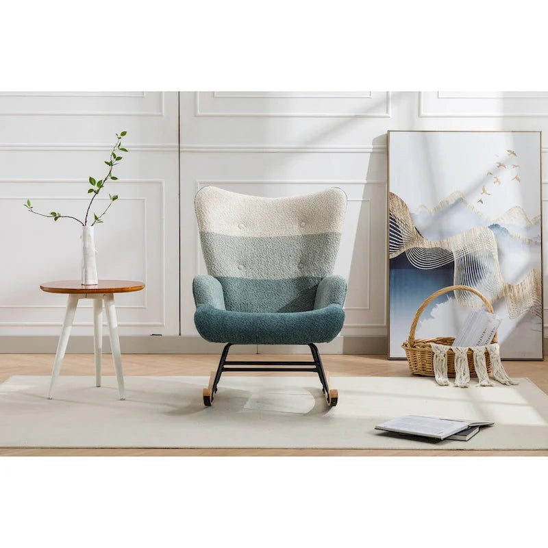 Fauteuil à bascule d'appoint capitonné patchwork avec dossier haut incurvé multicolore