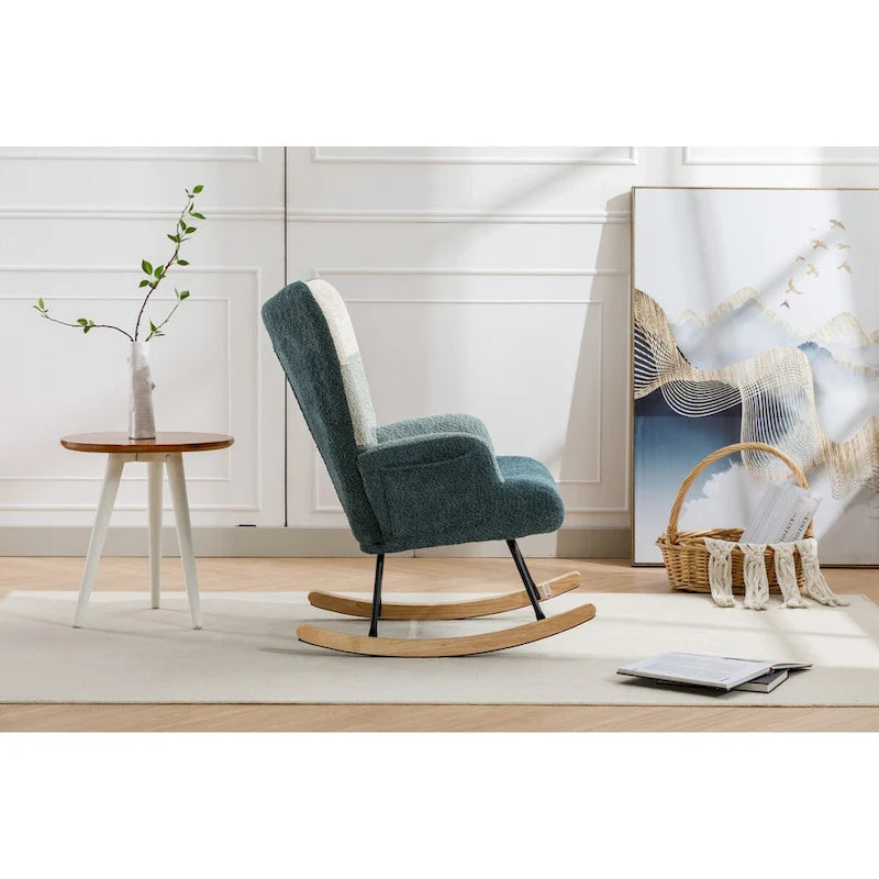 Fauteuil à bascule d'appoint capitonné patchwork avec dossier haut incurvé multicolore