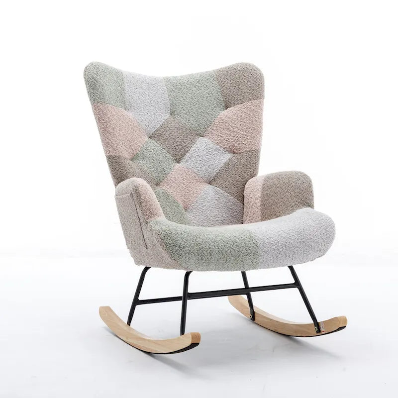 Fauteuil à bascule d'appoint capitonné patchwork avec dossier haut incurvé multicolore