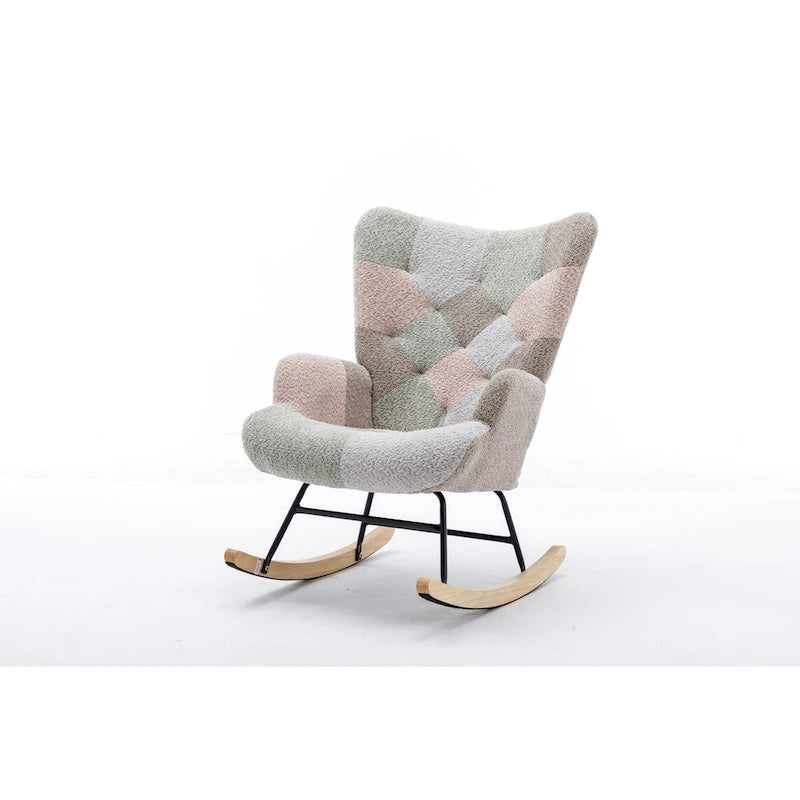 Fauteuil à bascule d'appoint capitonné patchwork avec dossier haut incurvé multicolore