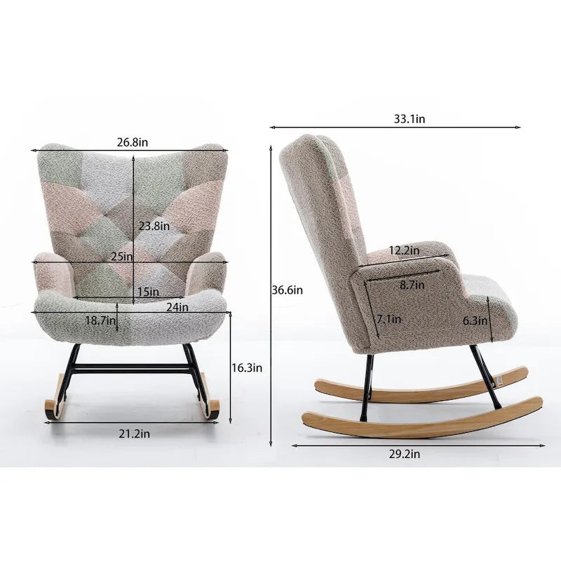 Fauteuil à bascule d'appoint capitonné patchwork avec dossier haut incurvé multicolore