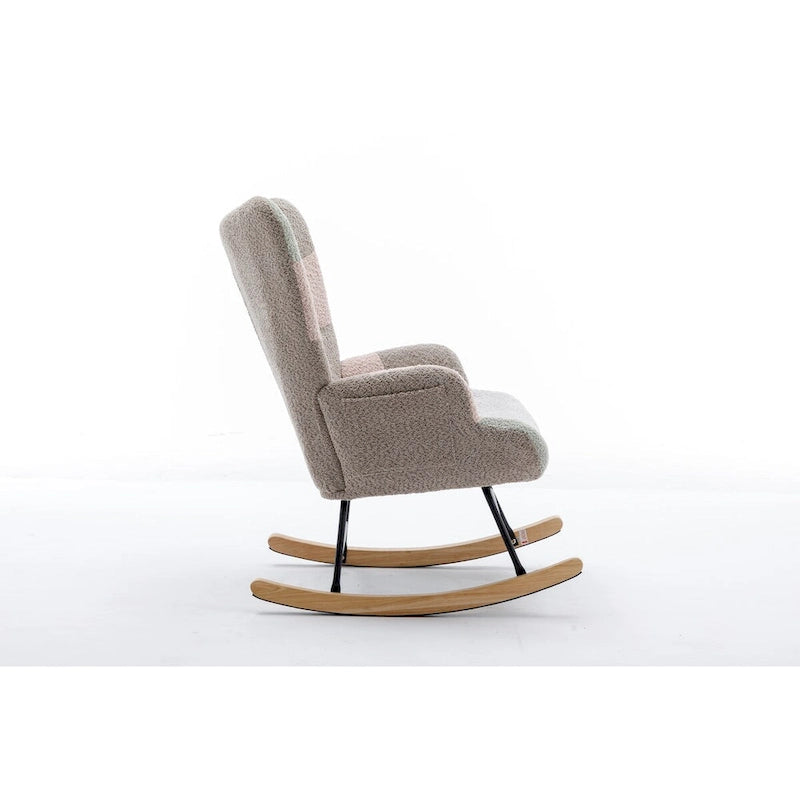 Fauteuil à bascule d'appoint capitonné patchwork avec dossier haut incurvé multicolore