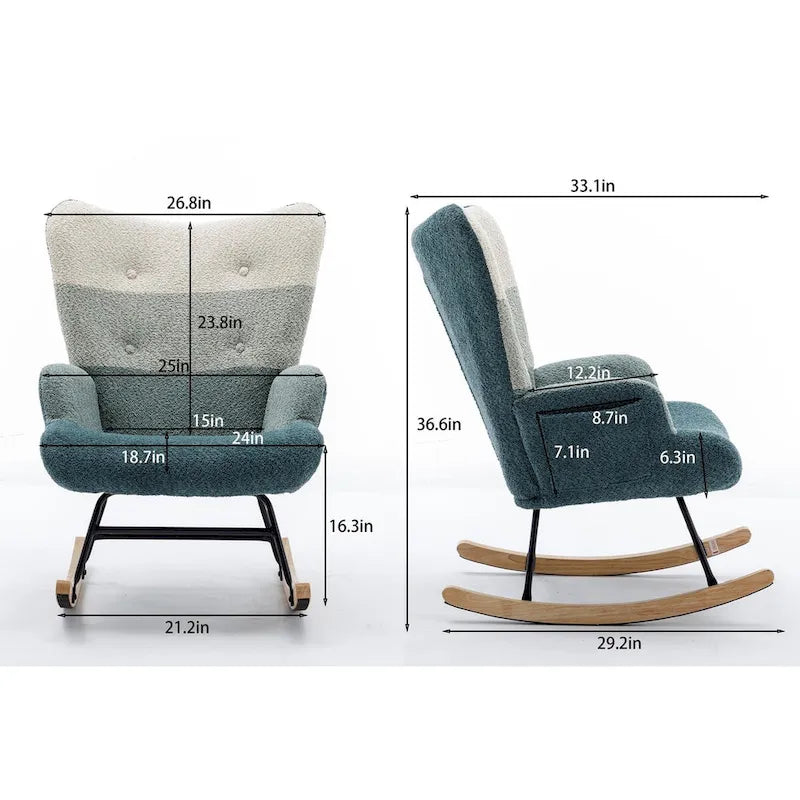 Fauteuil à bascule d'appoint capitonné patchwork avec dossier haut incurvé multicolore