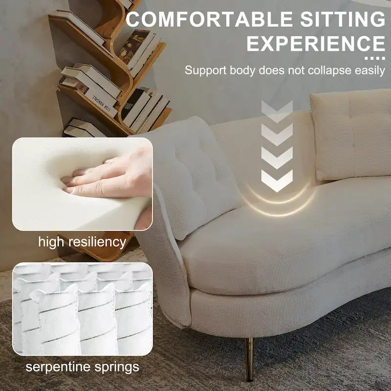 Causeuse en velours capitonnée avec pieds en métal doré, multicolore