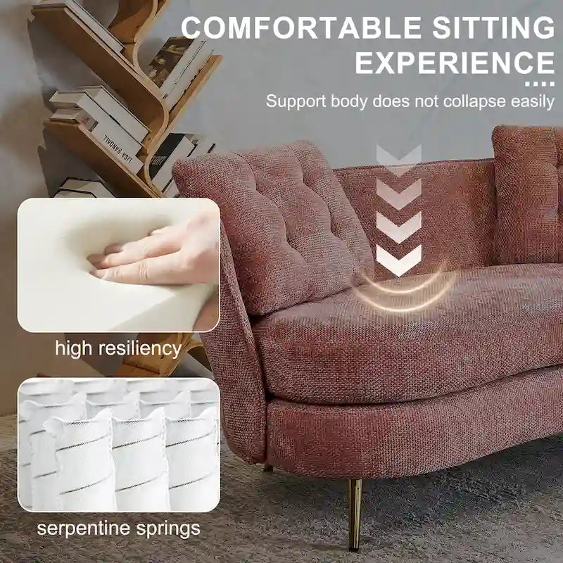 Causeuse en velours capitonnée avec pieds en métal doré, multicolore
