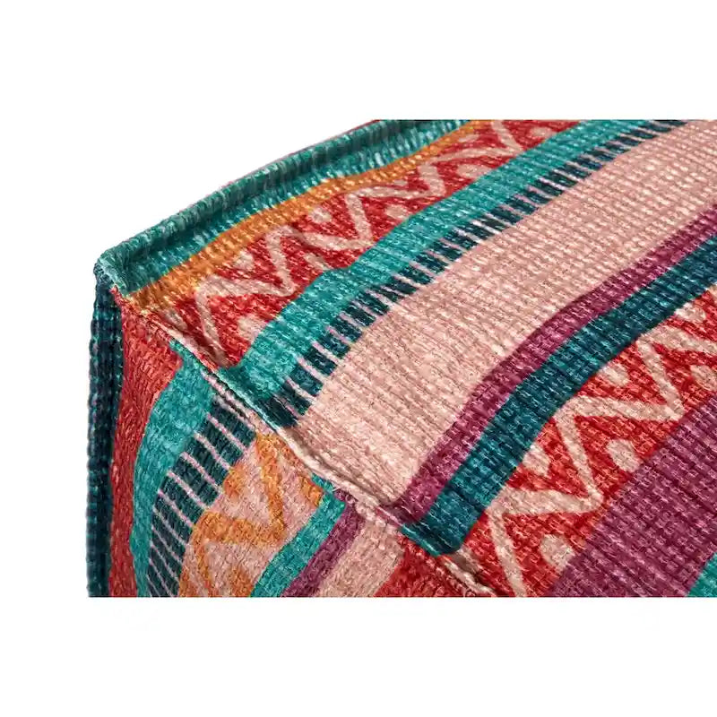 Pouf carré ottoman bohème rayé motif aztèque multicolore