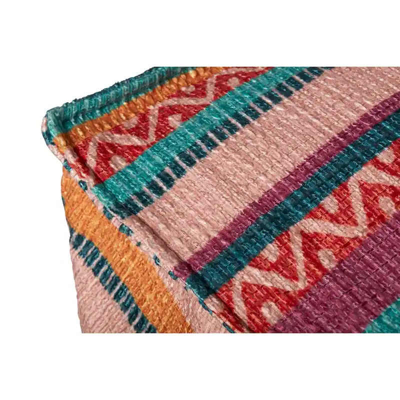 Pouf carré ottoman bohème rayé motif aztèque multicolore