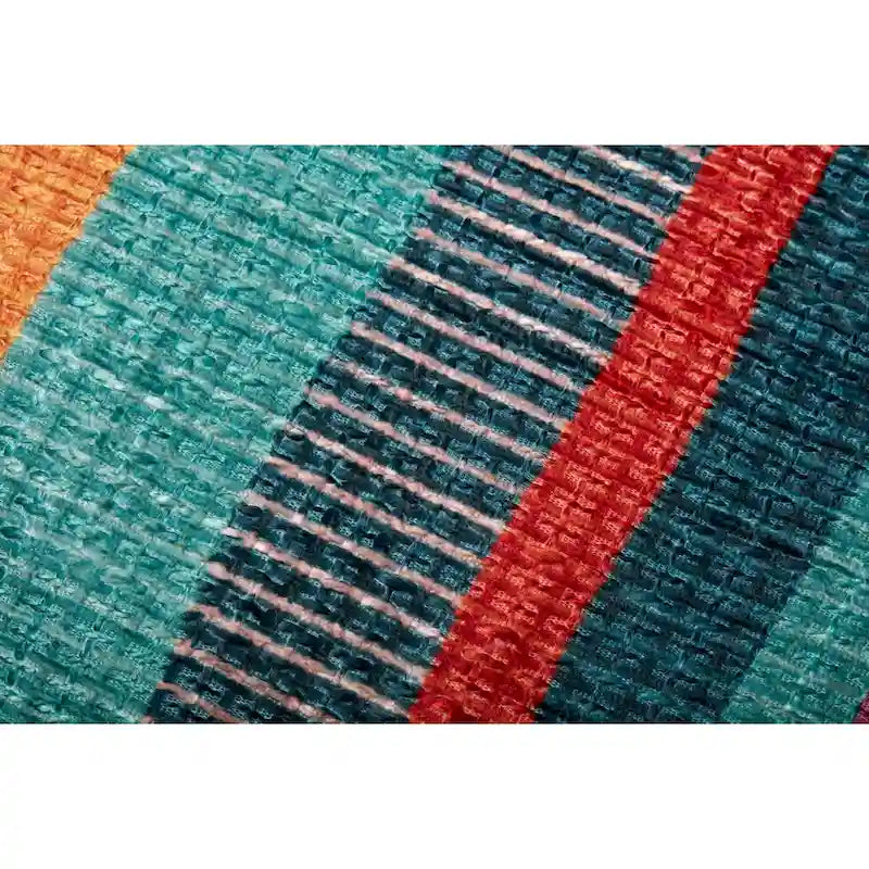 Pouf carré ottoman bohème rayé motif aztèque multicolore