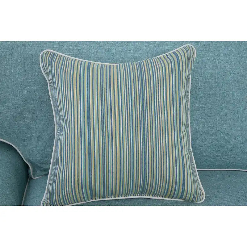 Canapé rond Aqua Blue Coastal avec accoudoirs, jupe sur mesure et oreillers décoratifs
