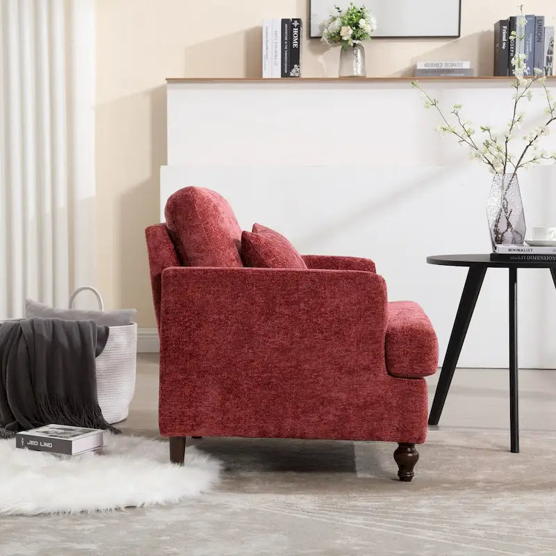 Fauteuil d'appoint en chenille avec cadre en bois et coussin lombaire – Noir, Gris ou Bordeaux