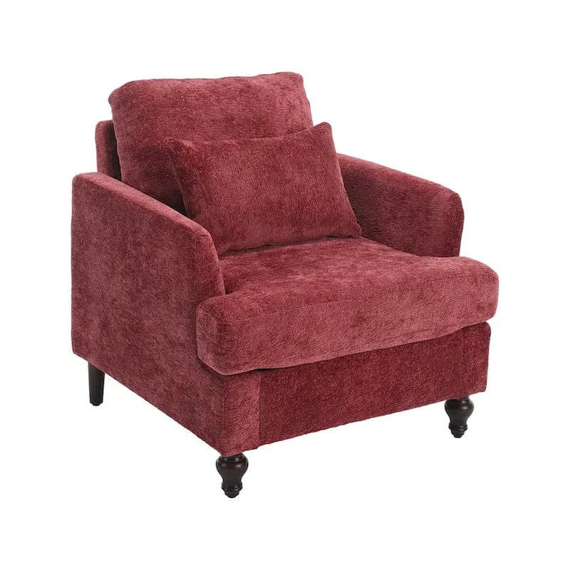 Fauteuil d'appoint en chenille avec cadre en bois et coussin lombaire – Noir, Gris ou Bordeaux