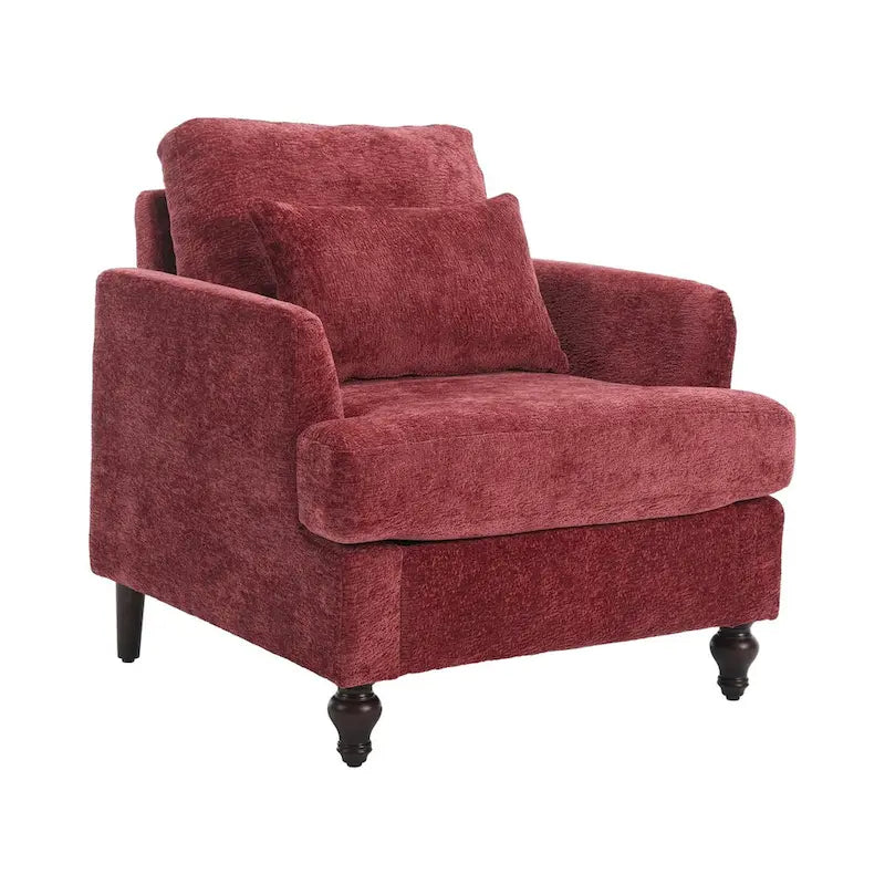 Fauteuil d'appoint en chenille avec cadre en bois et coussin lombaire – Noir, Gris ou Bordeaux