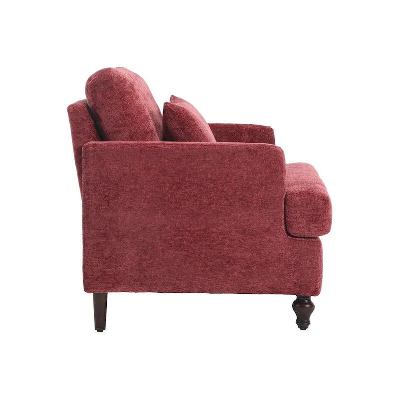 Fauteuil d'appoint en chenille avec cadre en bois et coussin lombaire – Noir, Gris ou Bordeaux