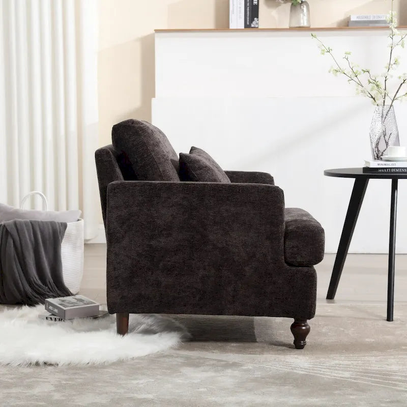 Fauteuil d'appoint en chenille avec cadre en bois et coussin lombaire – Noir, Gris ou Bordeaux
