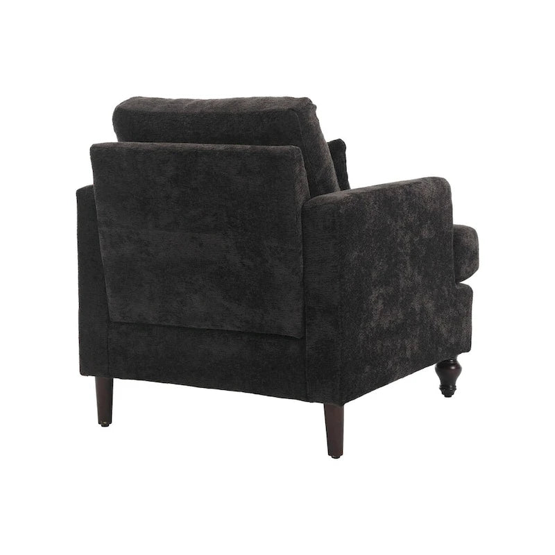 Fauteuil d'appoint en chenille avec cadre en bois et coussin lombaire – Noir, Gris ou Bordeaux
