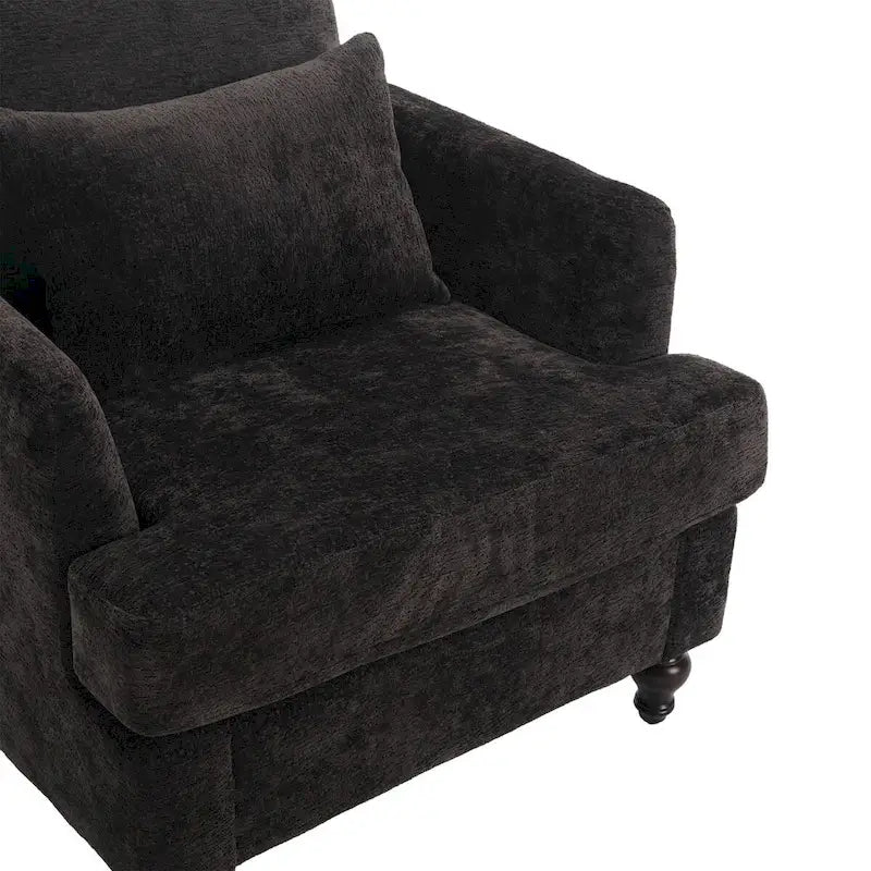 Fauteuil d'appoint en chenille avec cadre en bois et coussin lombaire – Noir, Gris ou Bordeaux