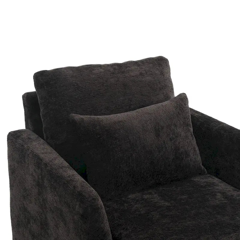 Fauteuil d'appoint en chenille avec cadre en bois et coussin lombaire – Noir, Gris ou Bordeaux