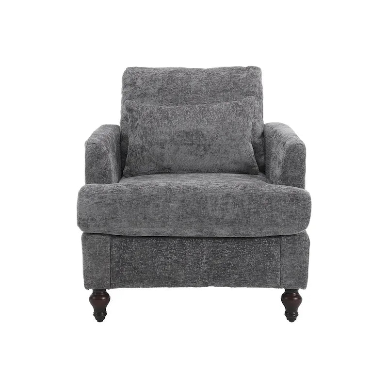 Fauteuil d'appoint en chenille avec cadre en bois et coussin lombaire – Noir, Gris ou Bordeaux