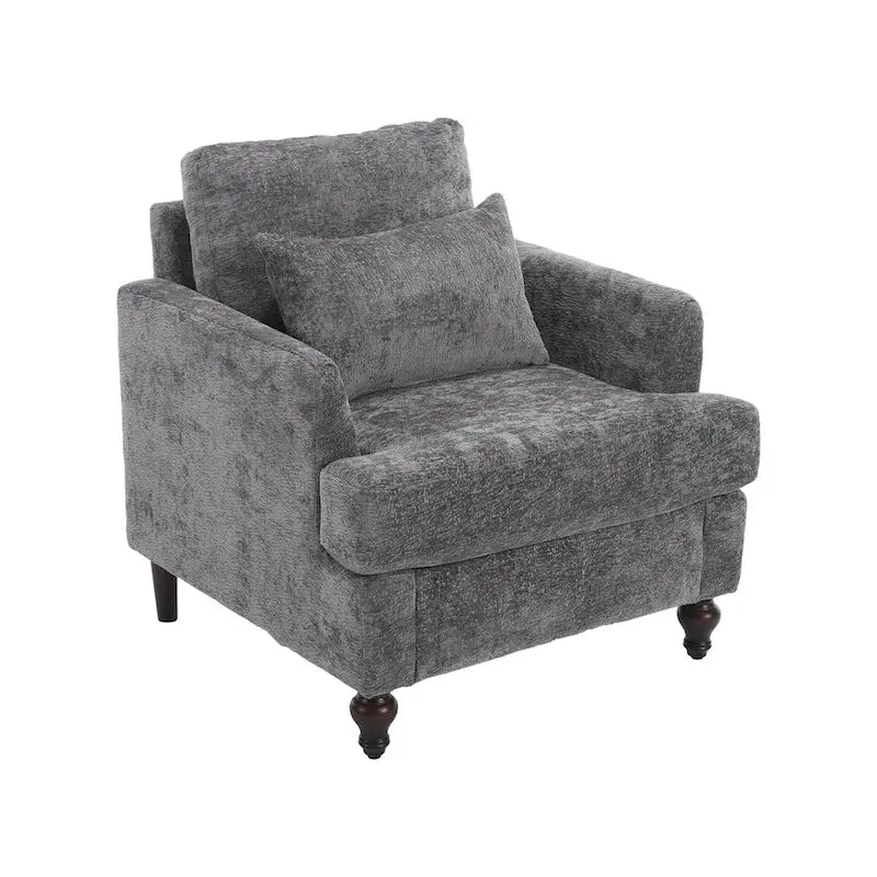 Fauteuil d'appoint en chenille avec cadre en bois et coussin lombaire – Noir, Gris ou Bordeaux