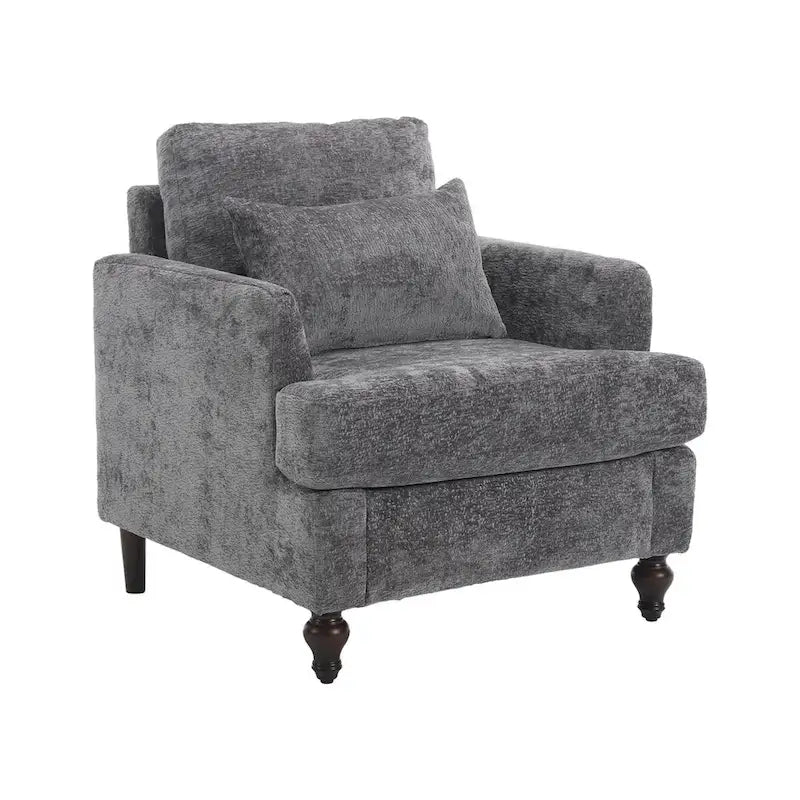 Fauteuil d'appoint en chenille avec cadre en bois et coussin lombaire – Noir, Gris ou Bordeaux