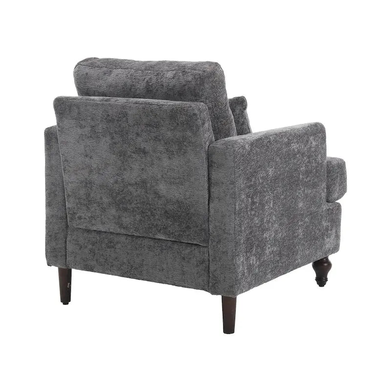 Fauteuil d'appoint en chenille avec cadre en bois et coussin lombaire – Noir, Gris ou Bordeaux