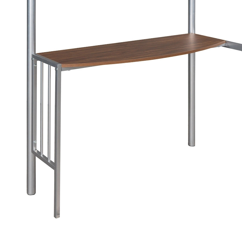 Lit mezzanine double en métal avec bureau intégré, échelle et garde-corps pleine longueur