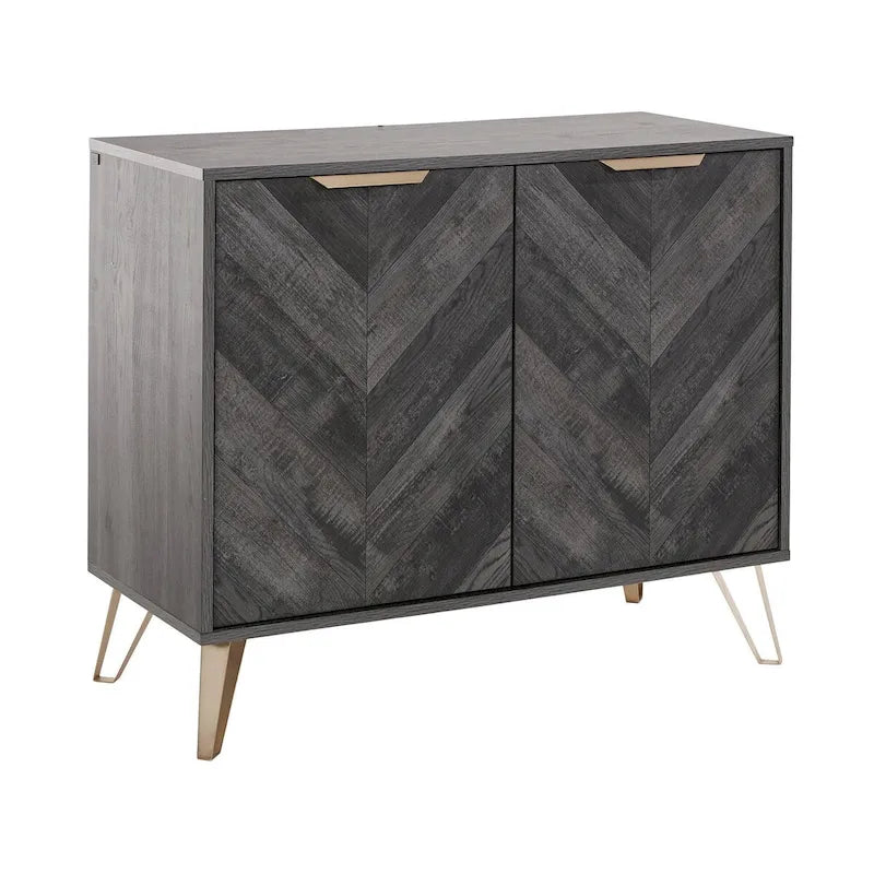 Buffet console de style Mid-Century à 2 portes et portes à chevrons couleur Espresso