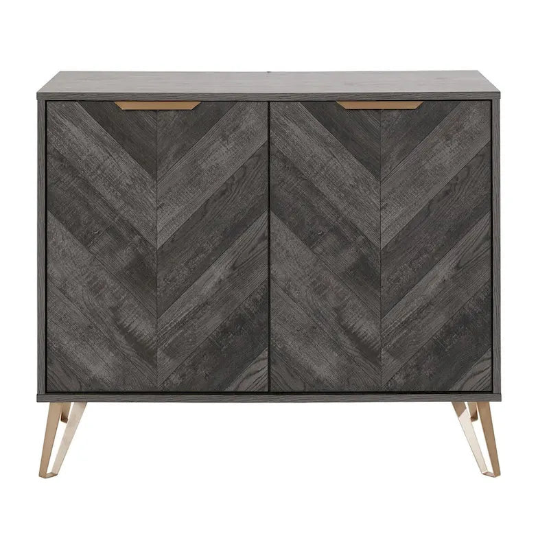 Buffet console de style Mid-Century à 2 portes et portes à chevrons couleur Espresso