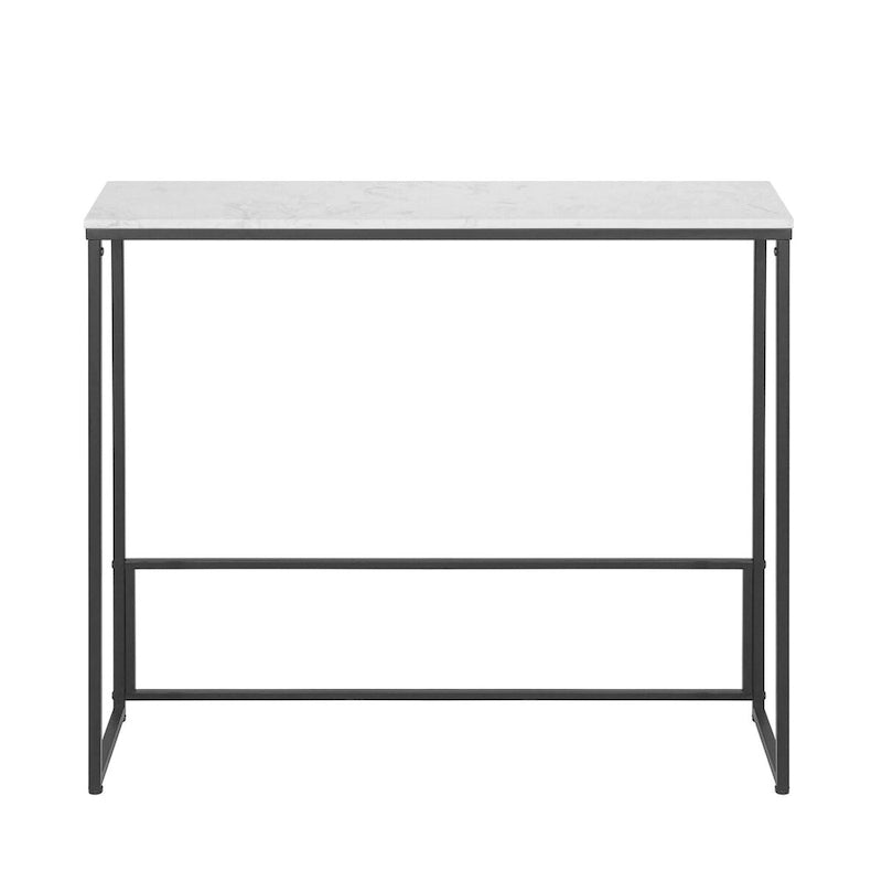 Console étroite avec plateau en quartz blanc et piètement en métal noir