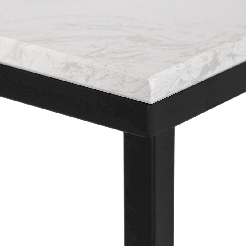 Console étroite avec plateau en quartz blanc et piètement en métal noir