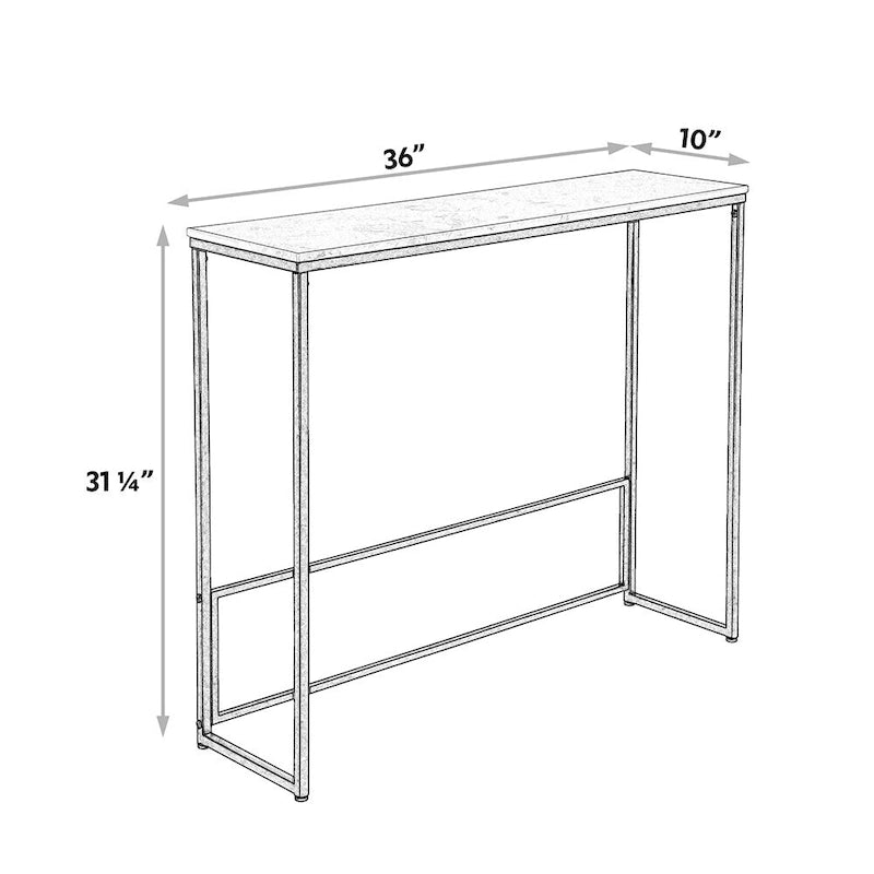 Console étroite avec plateau en quartz blanc et piètement en métal noir