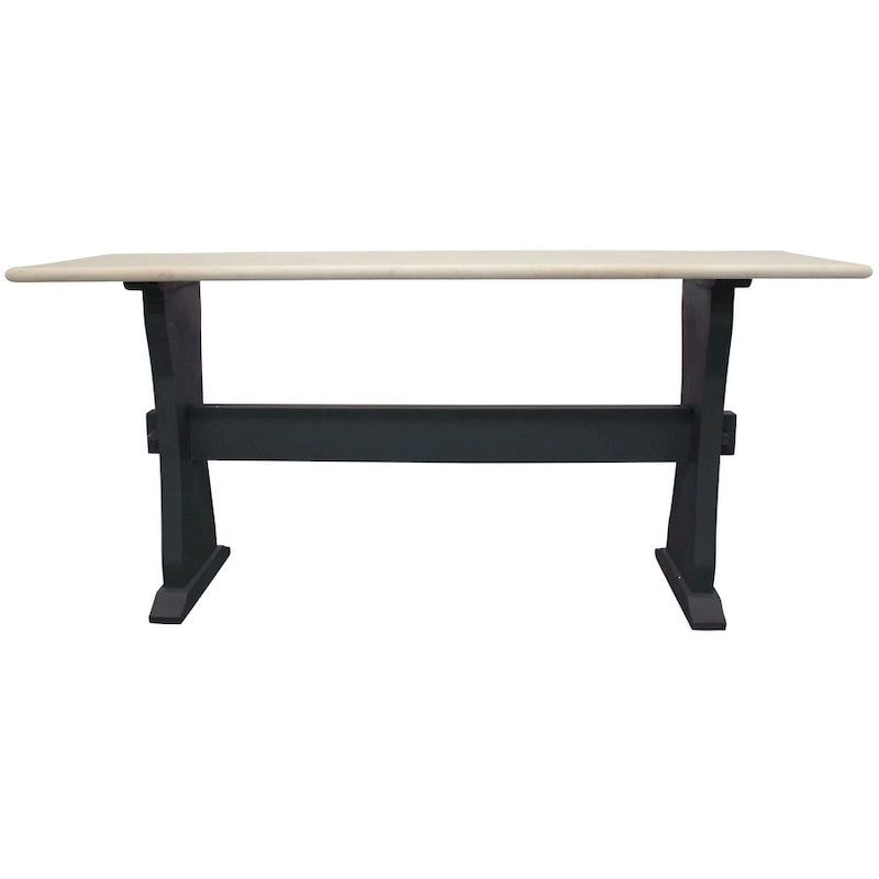 Console en marbre ivoire et piètement tréteau en bois massif noir