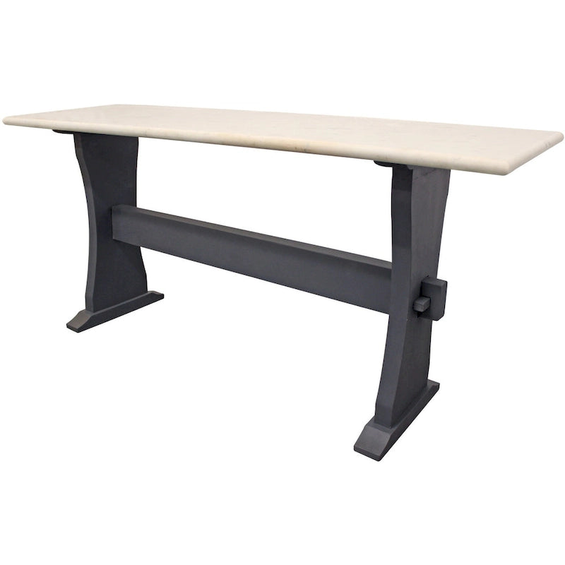 Console en marbre ivoire et piètement tréteau en bois massif noir
