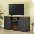 Meuble TV avec cheminée électrique et portes coulissantes style grange, anthracite et blanc cassé