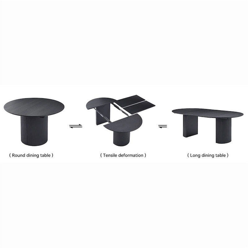 Table à manger ovale noire extensible avec pied central cannelé