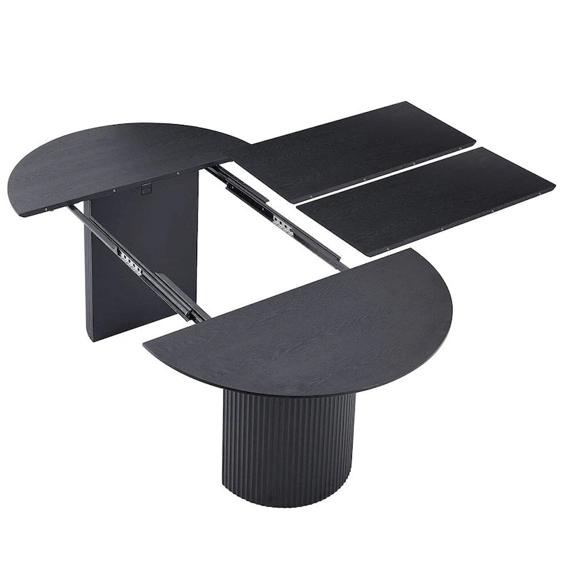 Table à manger ovale noire extensible avec pied central cannelé