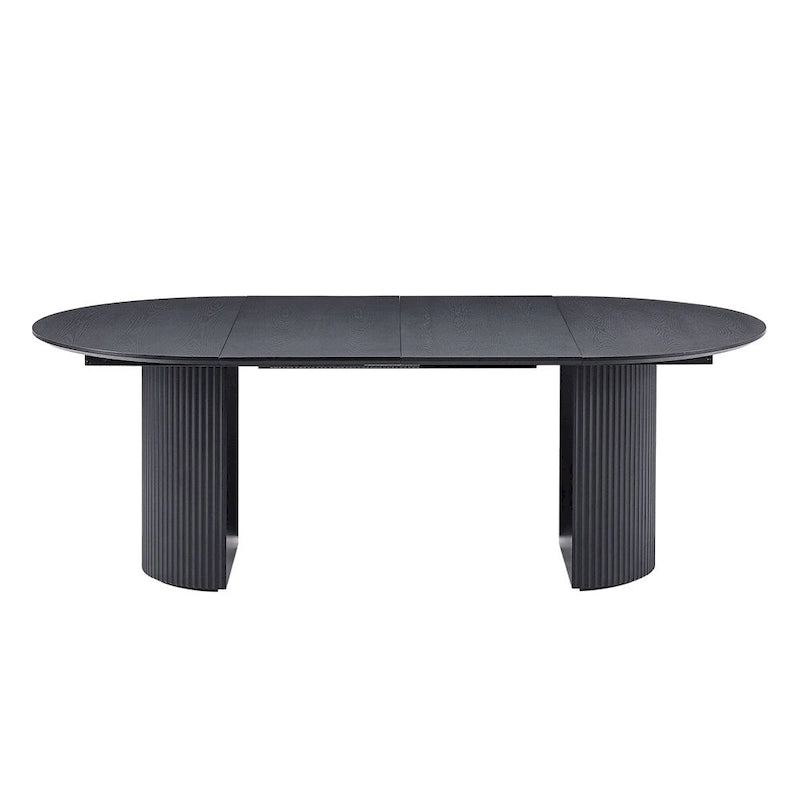 Table à manger ovale noire extensible avec pied central cannelé
