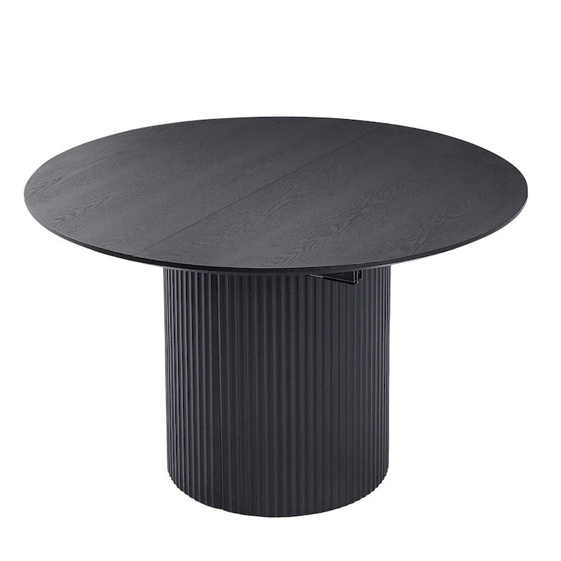 Table à manger ovale noire extensible avec pied central cannelé