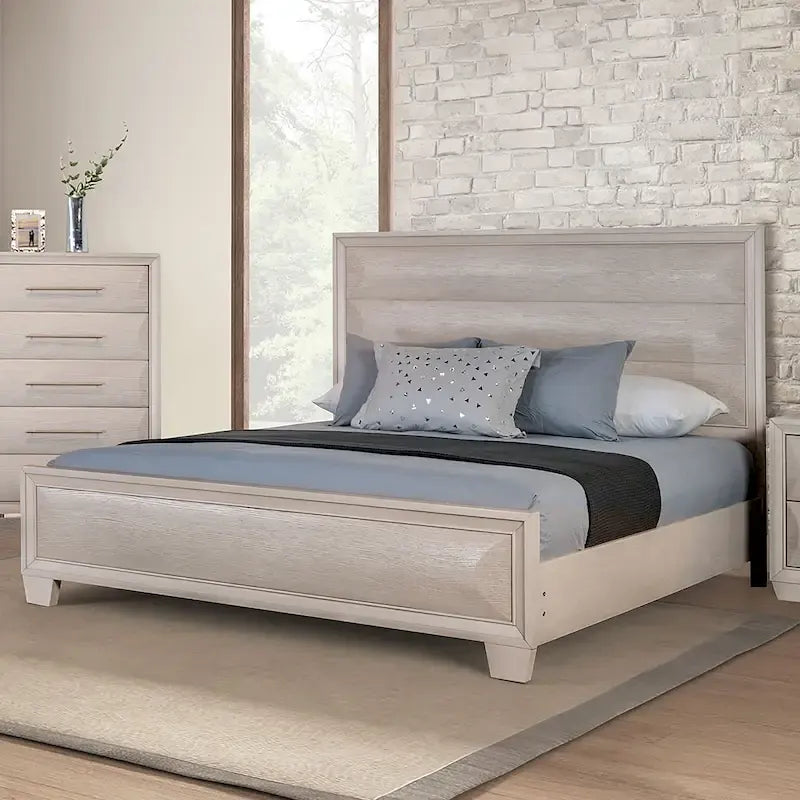 Cadre de lit moderne en bois à panneaux arrondis Espresso Chêne blanc Queen King