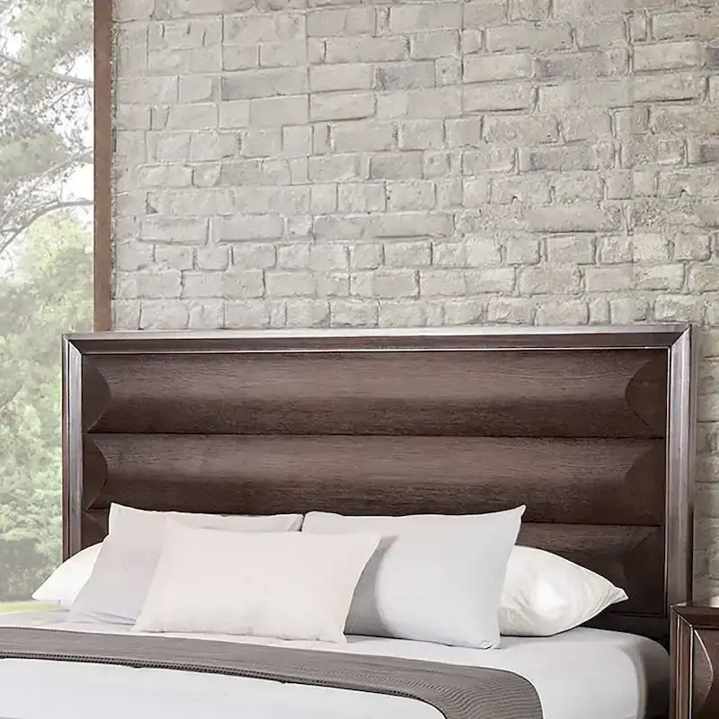Cadre de lit moderne en bois à panneaux arrondis Espresso Chêne blanc Queen King