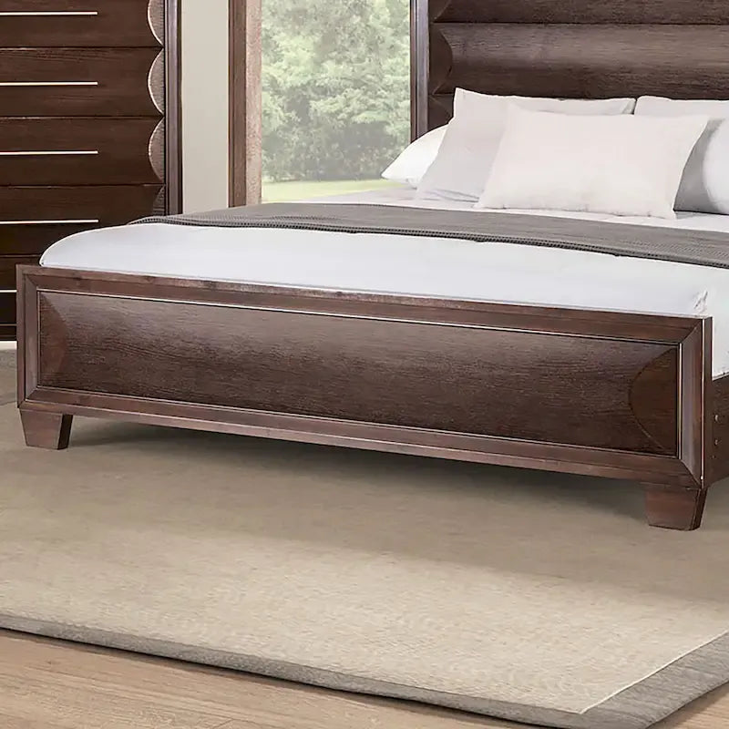 Cadre de lit moderne en bois à panneaux arrondis Espresso Chêne blanc Queen King