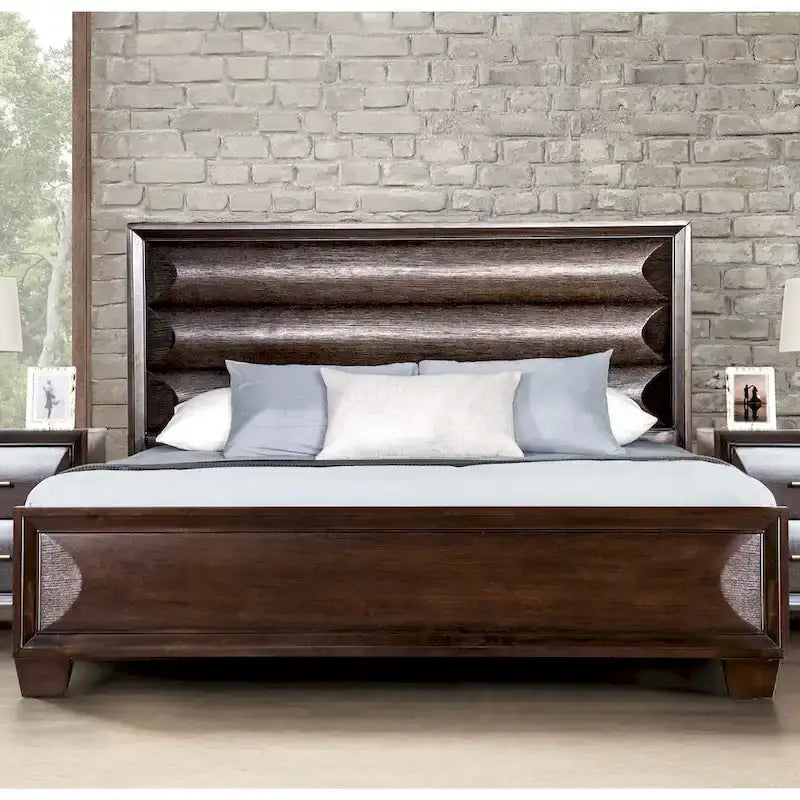 Cadre de lit moderne en bois à panneaux arrondis Espresso Chêne blanc Queen King